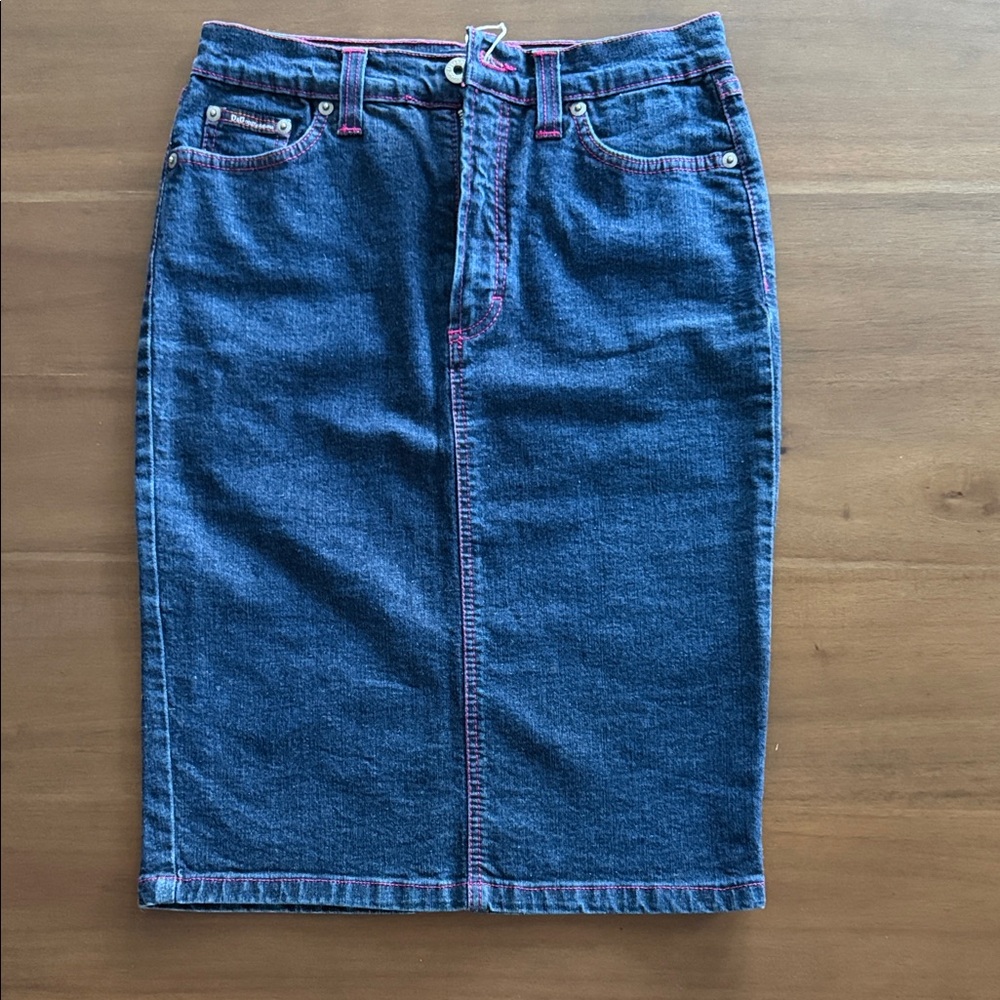 D&G Blue Denim Pencil Skirt with Pink Accents
